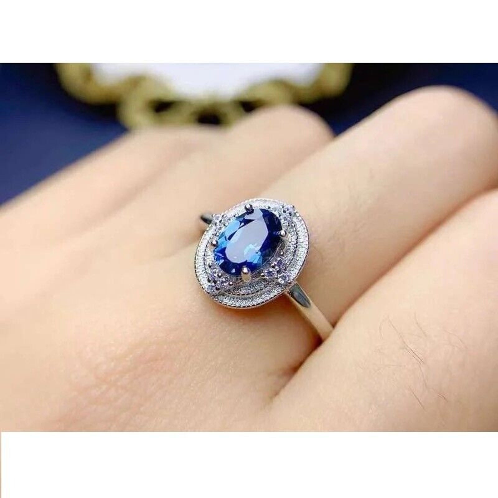 Natural London Blue Topaz Cocktail Ring, Sterling Silver London Blue Topaz Ring