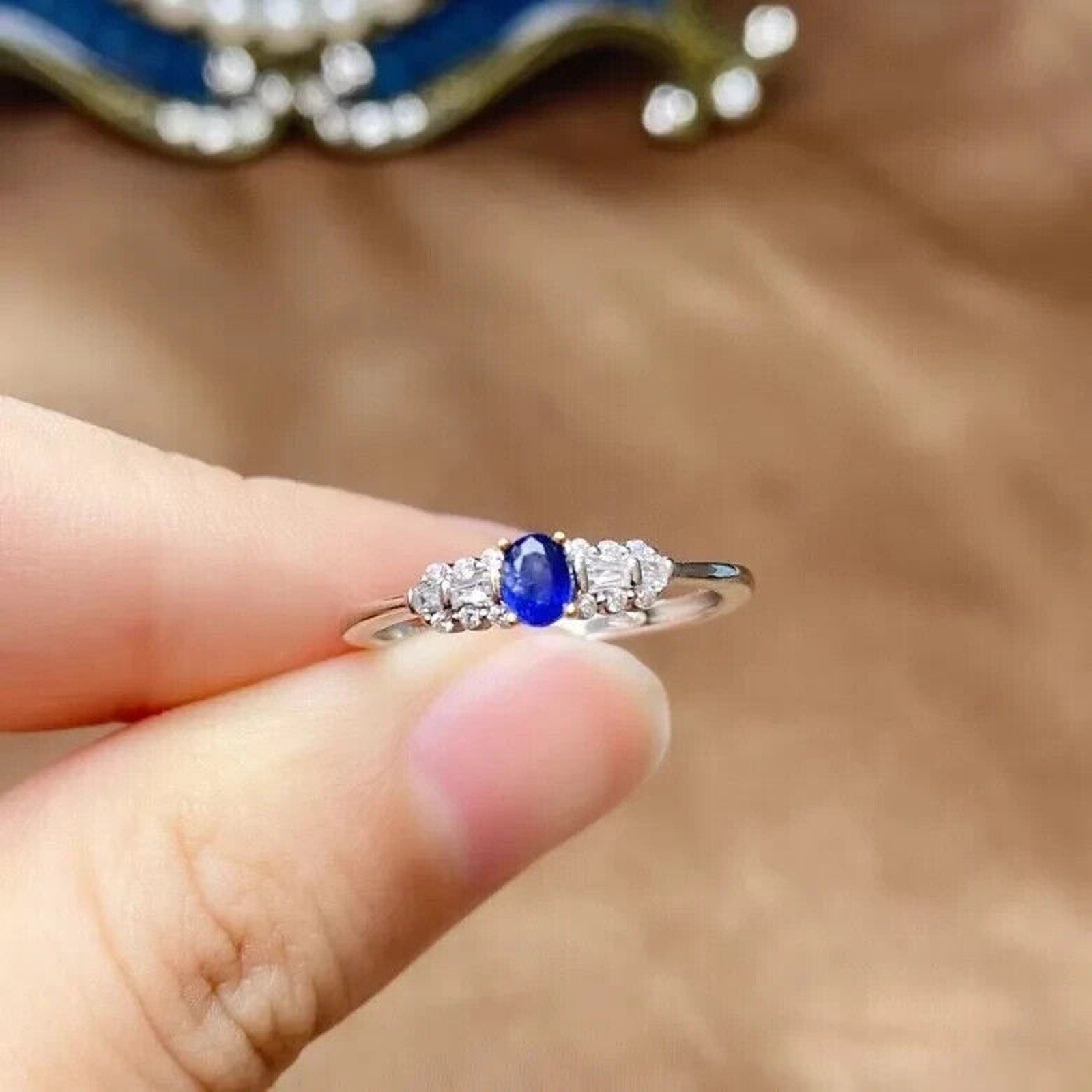Dainty Sapphire Ring, Natural Blue Sapphire Sterling Dainty Silver Ring