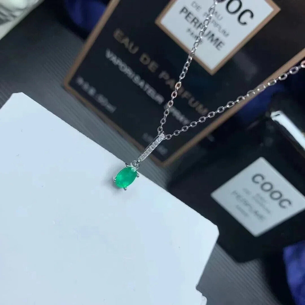 0.5CT Natural Emerald Pendant Drop Necklace 925 Sterling Silver
