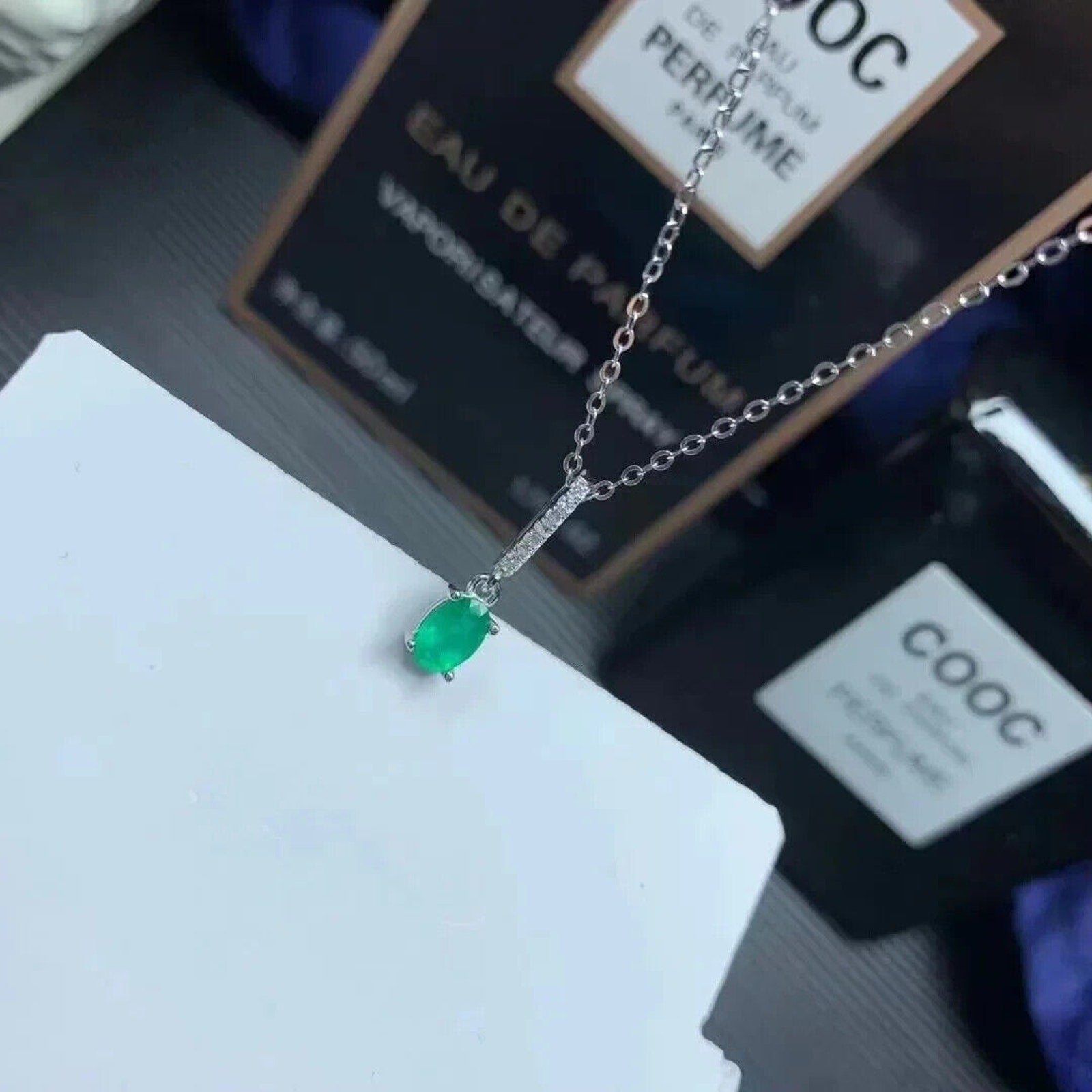 0.5CT Natural Emerald Pendant Drop Necklace 925 Sterling Silver