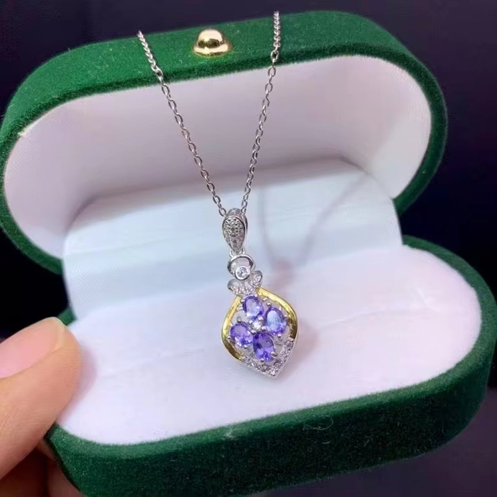 Tanzanite Necklace, Dainty Purple Tanzanite Charm Necklace Sterling Silver