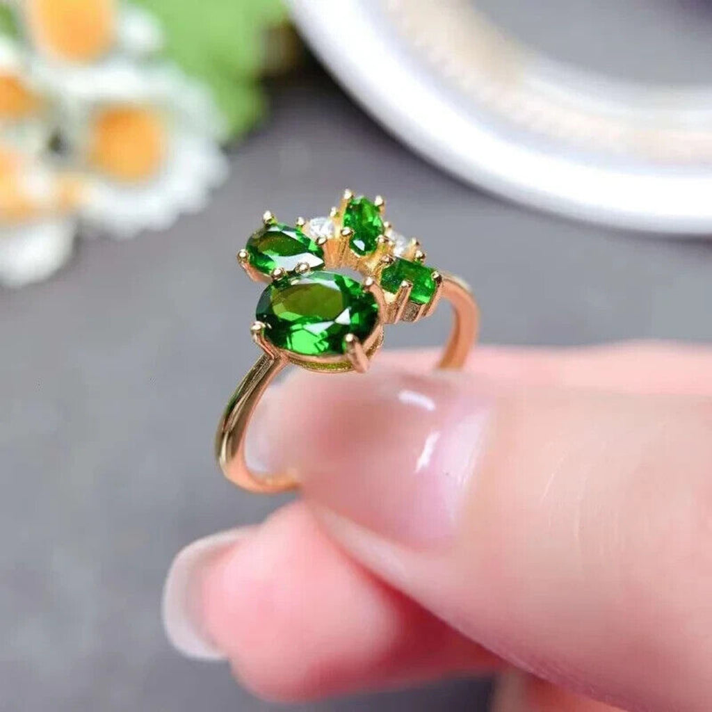 Women's Natural Chrome Diopside Ring, Diopside Cocktail Ring
