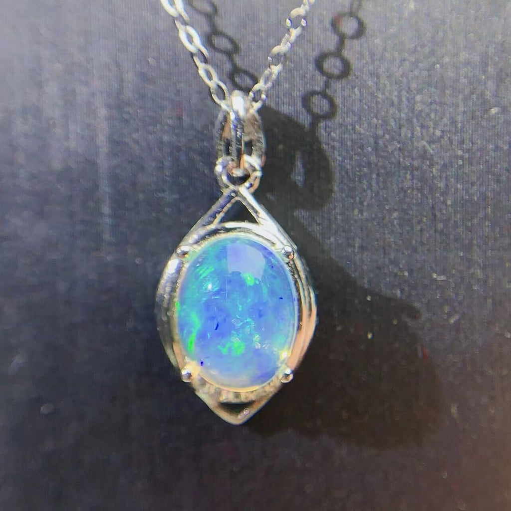 Natural Fire Opal Pendant Necklace, Women's Opal Necklace Sterling Silver