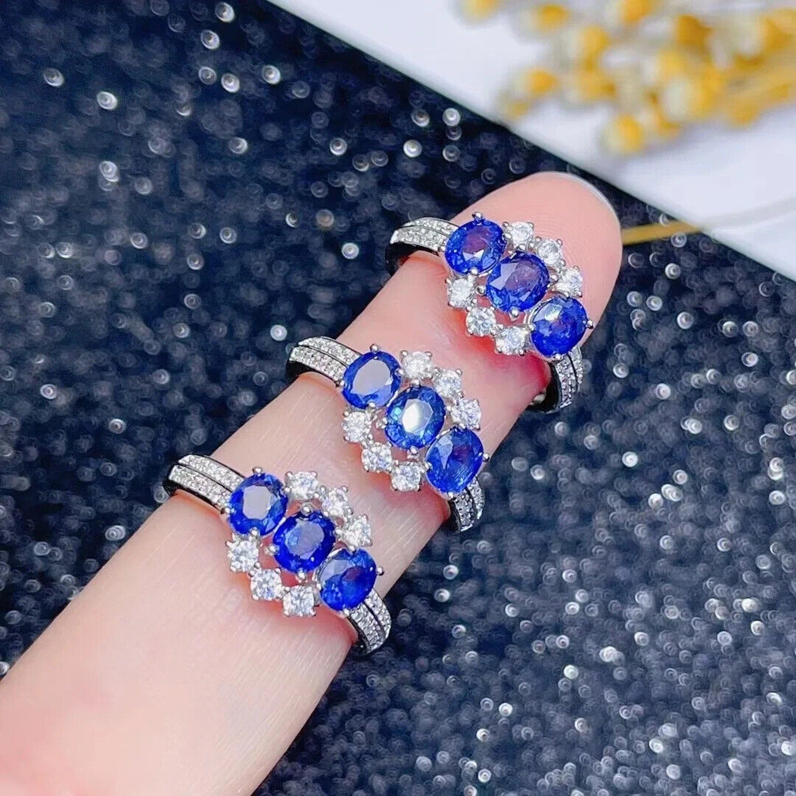 Blue Sapphire Dainty Cocktail Ring, Natural Blue Sapphire Gemstone Ring