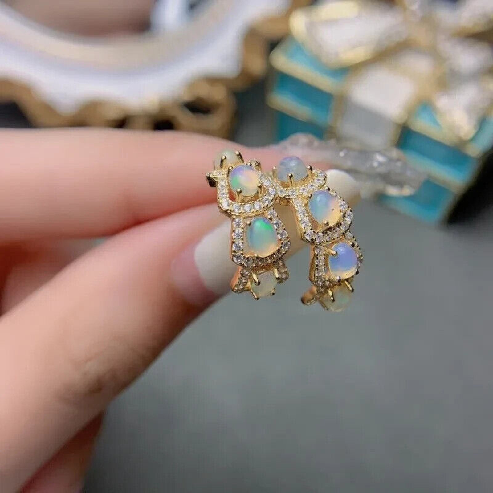 Natural Fire Opal Hoop Earrings, Australian Opal Hoop Earrings Sterling Silver