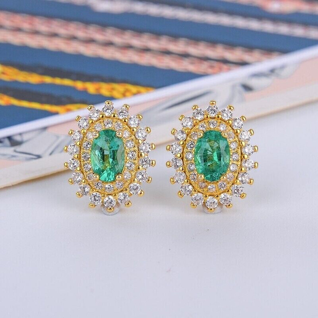 Colombian Emerald Cluster Stud Earrings 4x6mm