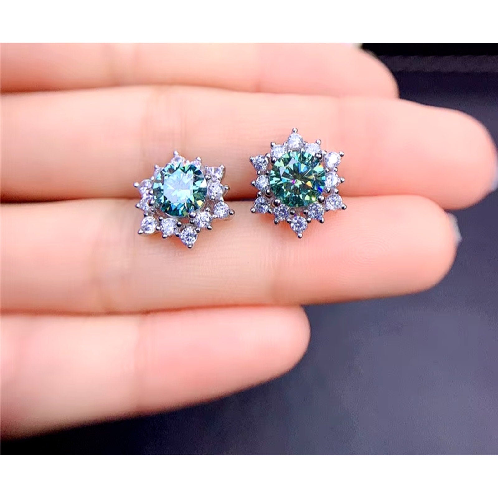 Moissanite Earrings, Moissanite Stud Earrings, Moissanite, White Moissanite, Green Moissanite, Moissanite Earrings Sterling Silver, VVS1 Moissanite Earrings, Green Moissanite Earrings, Green Moissanite Stud Earrings, Half Carat Moissanite Earrings, Women’s Green Moissanite Earrings, Green Moissanite Jewelry, Moissanite Jewelry, Round Brilliant Cut