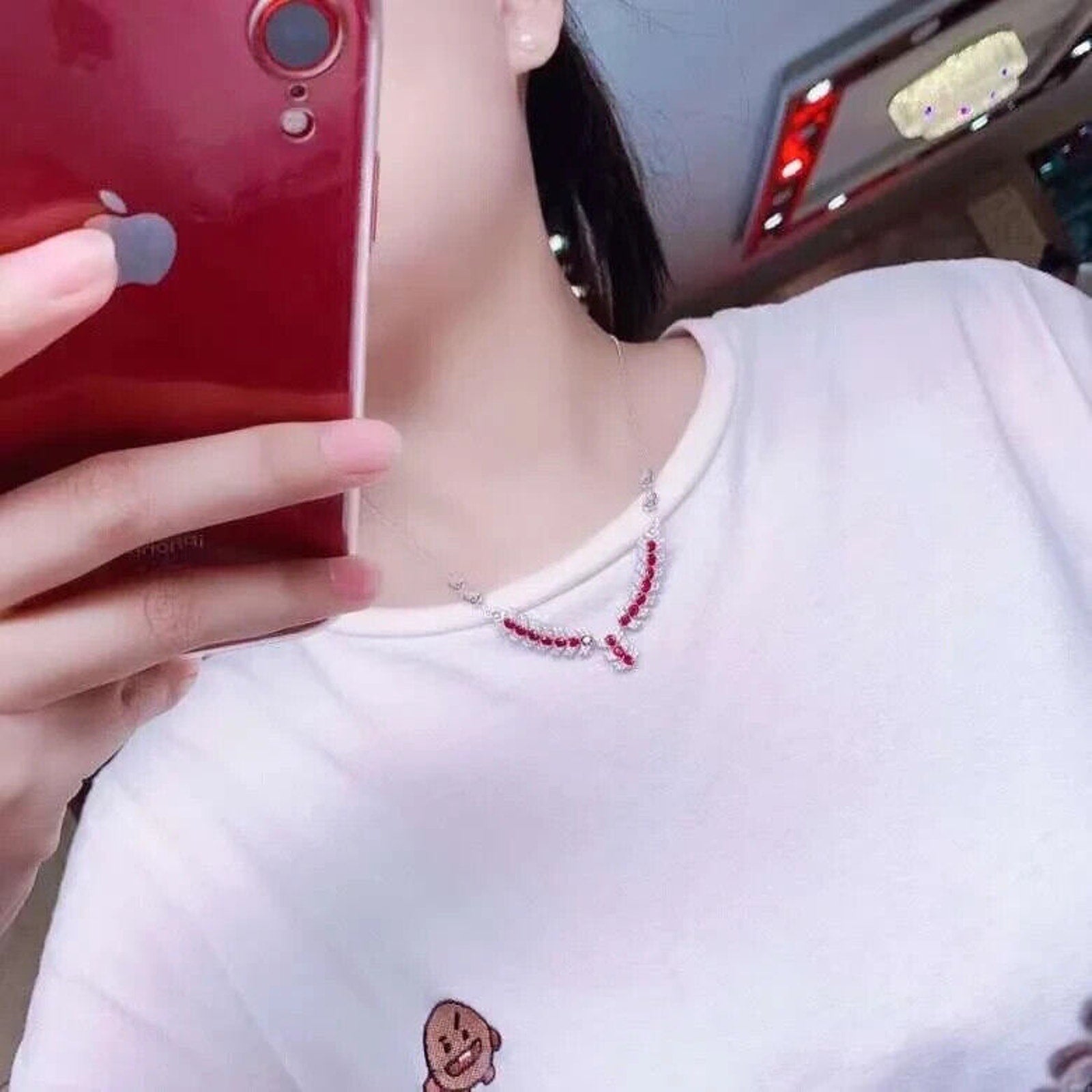 Natural Ruby Statement Necklace, Genuine Burma Ruby Necklace Sterling Silver