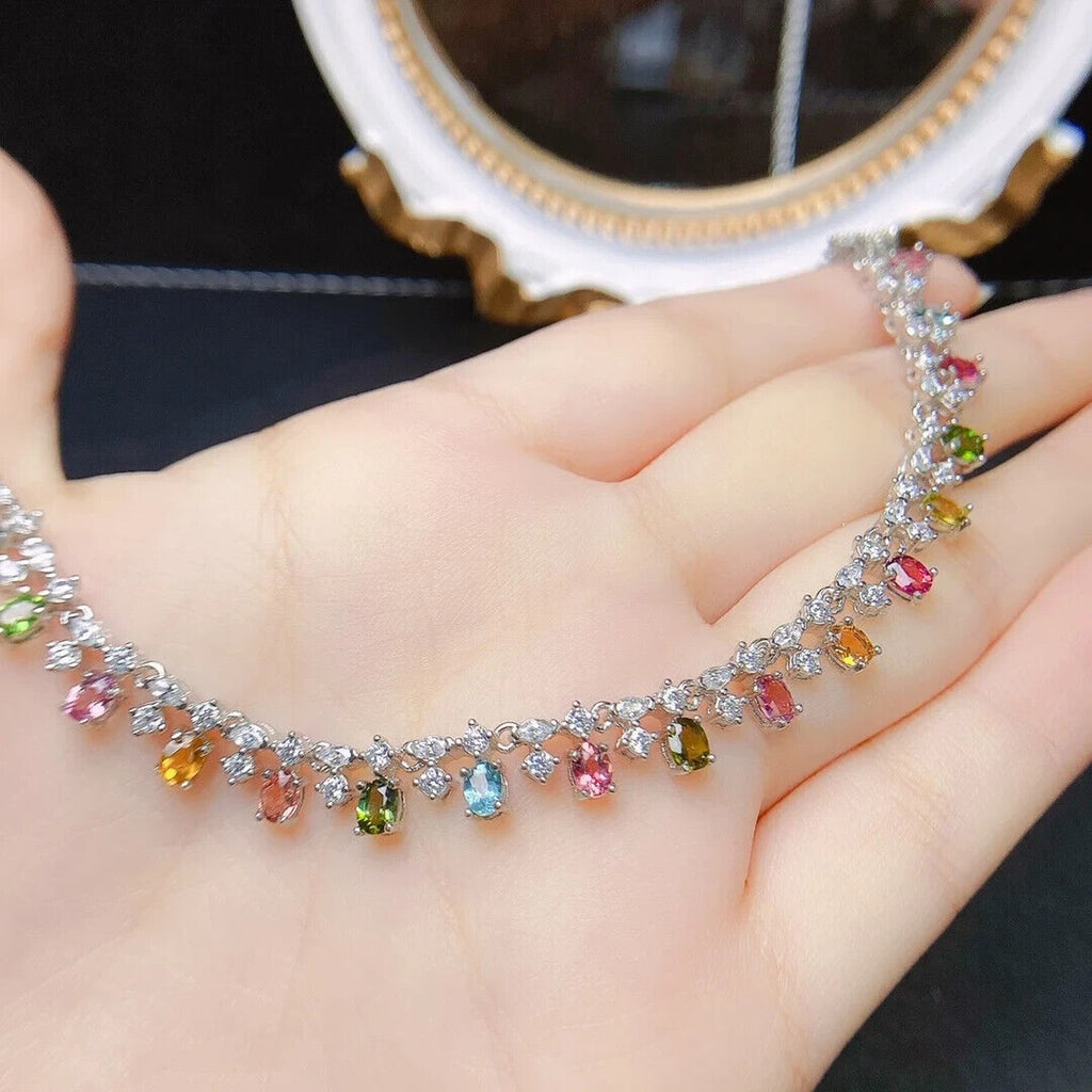 Natural Tourmaline Dainty Charm Necklace, Multicolor Brazilian Tourmaline 3x4mm