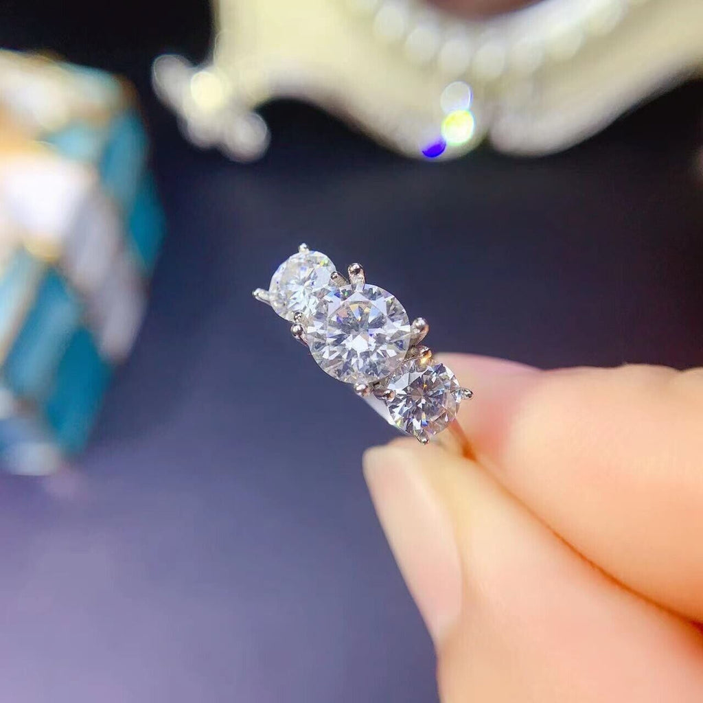 VVS1 White Moisssanite 3 Stone Ring Platinum Plated