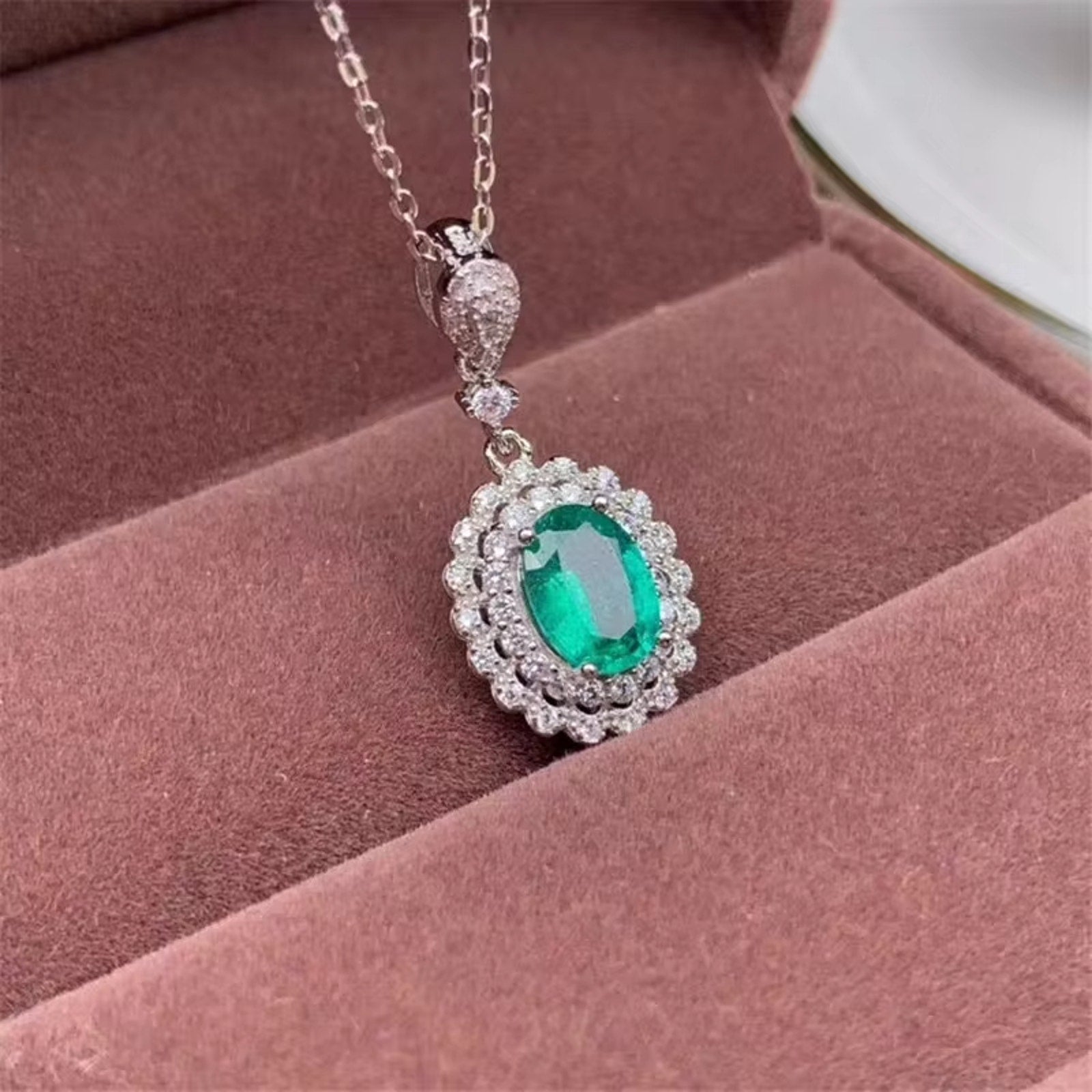 Natural Emerald Pendant Necklace, Genuine Mined Emerald Necklace 6x8mm