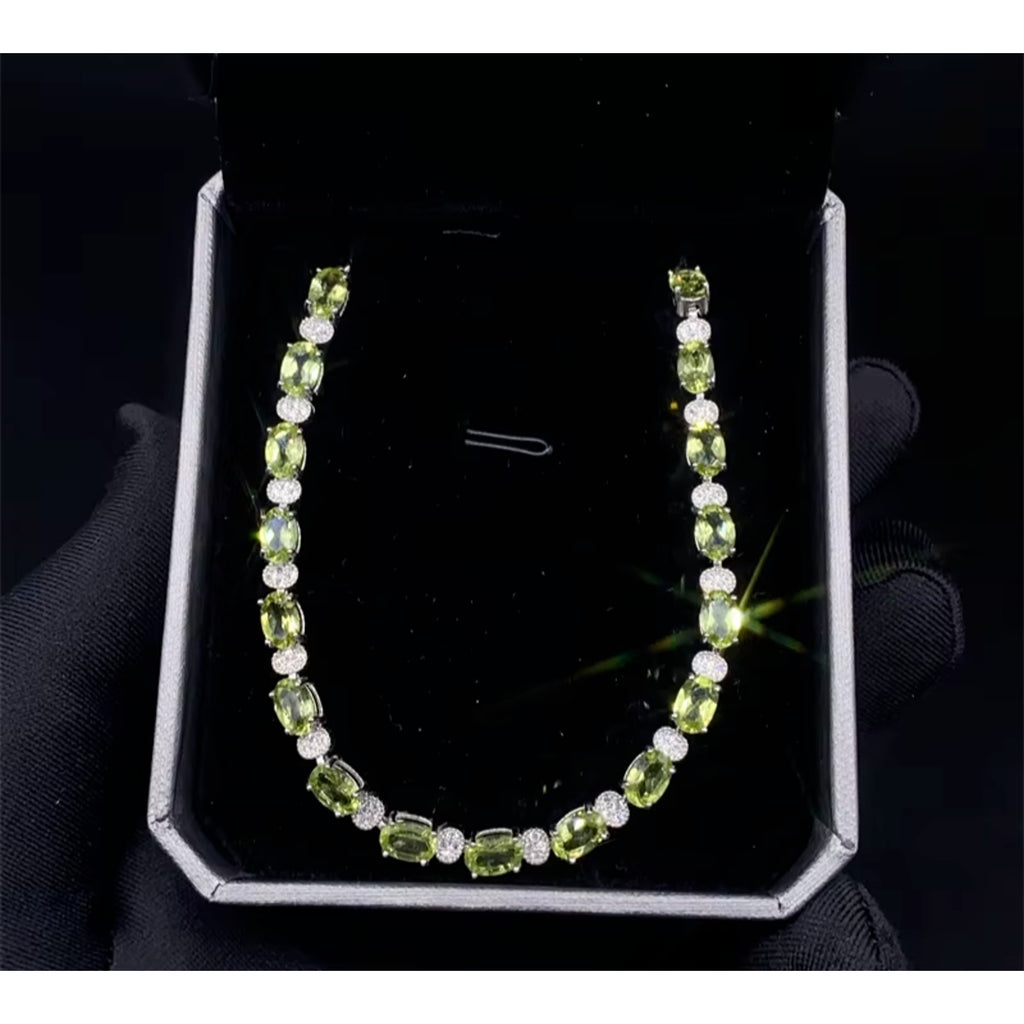 Natural Peridot August Birthstone Tennis Bracelet 925 Sterling Silver