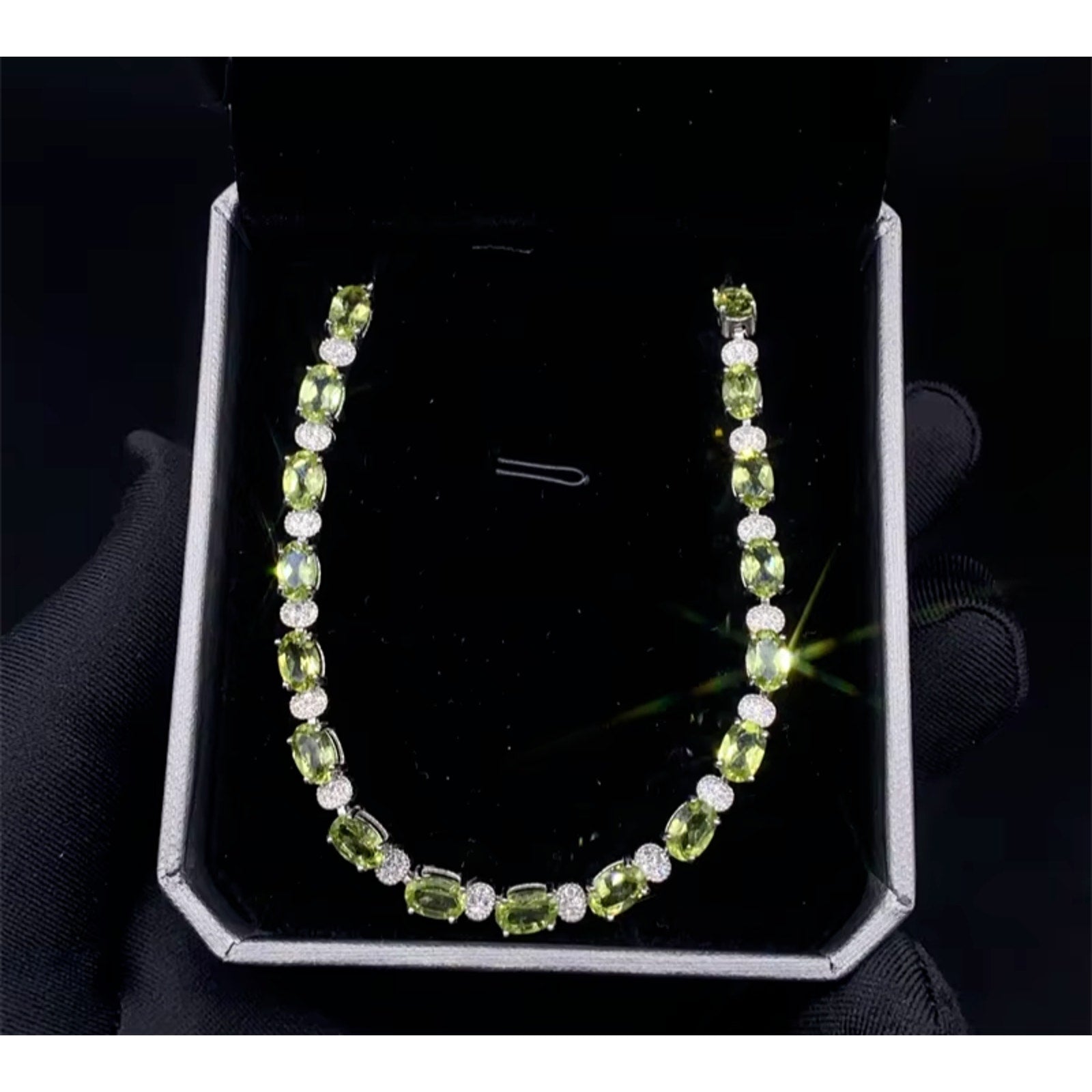 Natural Peridot August Birthstone Tennis Bracelet 925 Sterling Silver