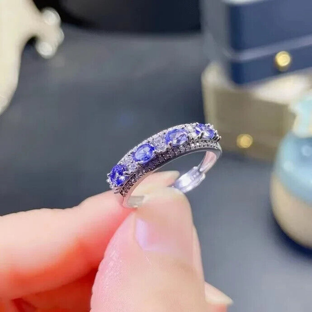 Natural Purple Tanzanite Band Ring 3x4mm Platinum Plated, Tanzanite Band Ring