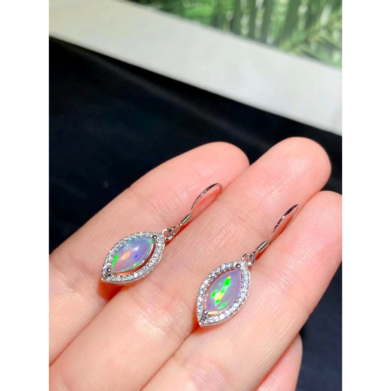 Natural Fire Opal Earrings, Women's Opal Earrings 925 Sterling Silver 5x10mm
