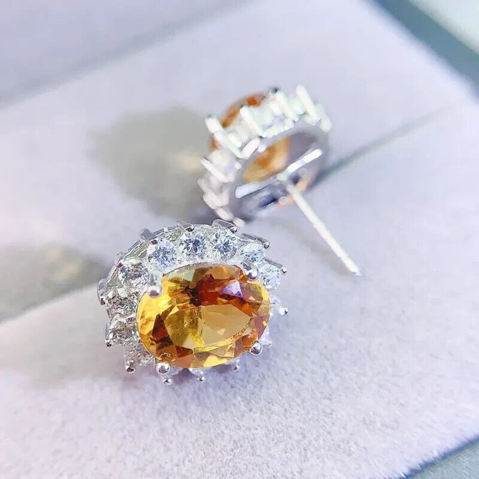 Natural Citrine Gemstone Earrings 6x8mm, Citrine Stud Earrings
