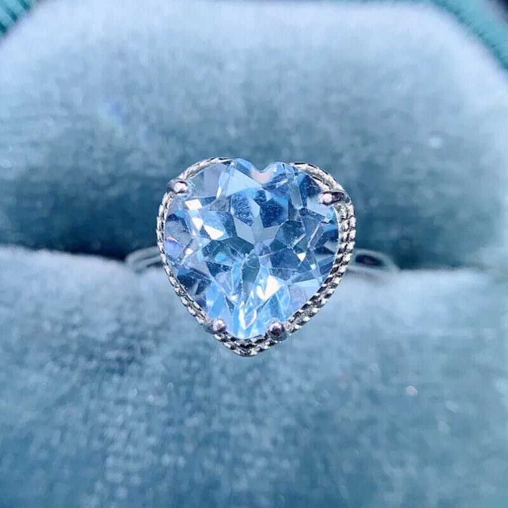 Swiss Blue Topaz Gemstone Heart Ring 7mm