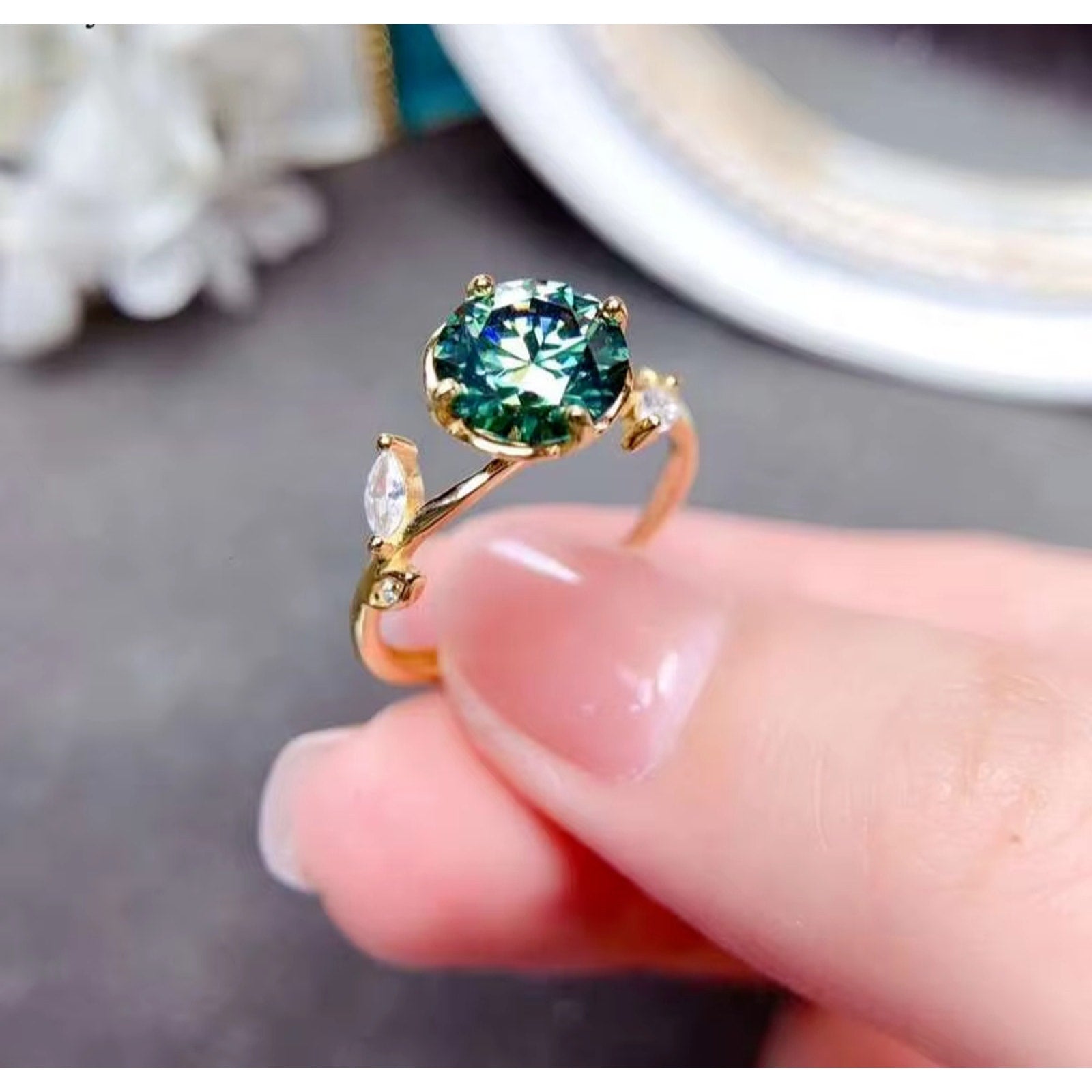 Green Moissanite Ring, 2 Carat Moissanite RIng, Moissanite Ring, Moissanite, VVS1 Miossanite, Gray Moissanite, White Moissanite, Solitaire Moissanite Ring, Round Brilliant Cut Moissanite Ring, Moissanite Ring, Round Brilliant Cut, 5 Carat Moissanite Ring, Moissanite Jewelry