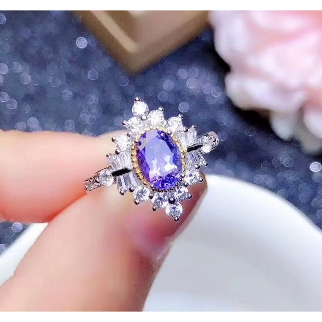 Tanzanite Ring, Natural Purple Tanzanite Ring Sterling Silver 5x7mm Tanzanite