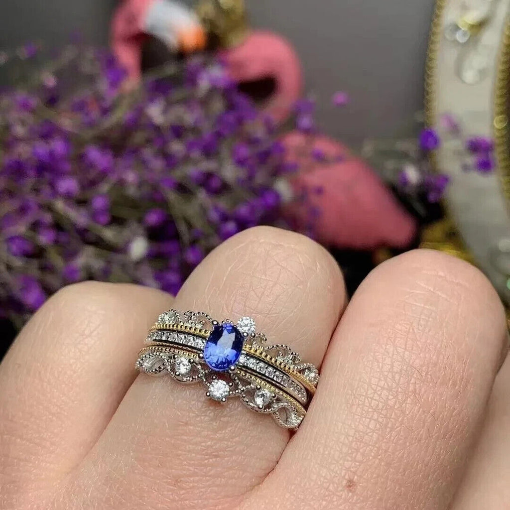 Natural Sapphire Dainty Cocktail Ring, Genuine Sapphire Sterling Silver Ring