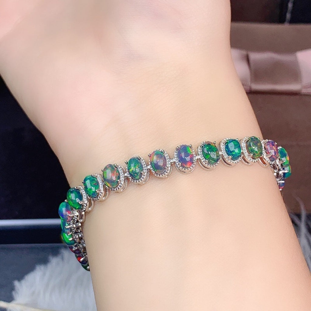 Natural Fire Opal Dyed Black Opal Bracelet 4x6mm