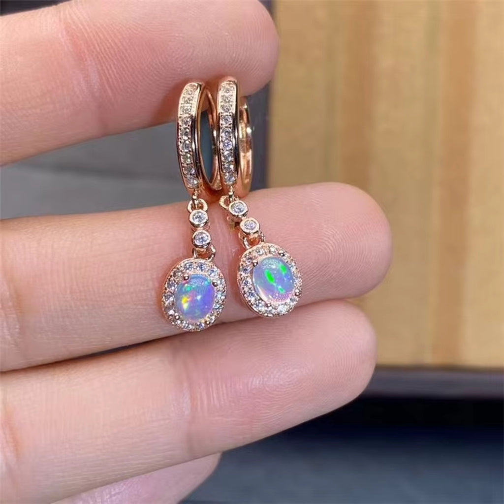 Natural Fire Opal Earrings, Women's Opal Earrings 925 Sterling Silver 4x5mm