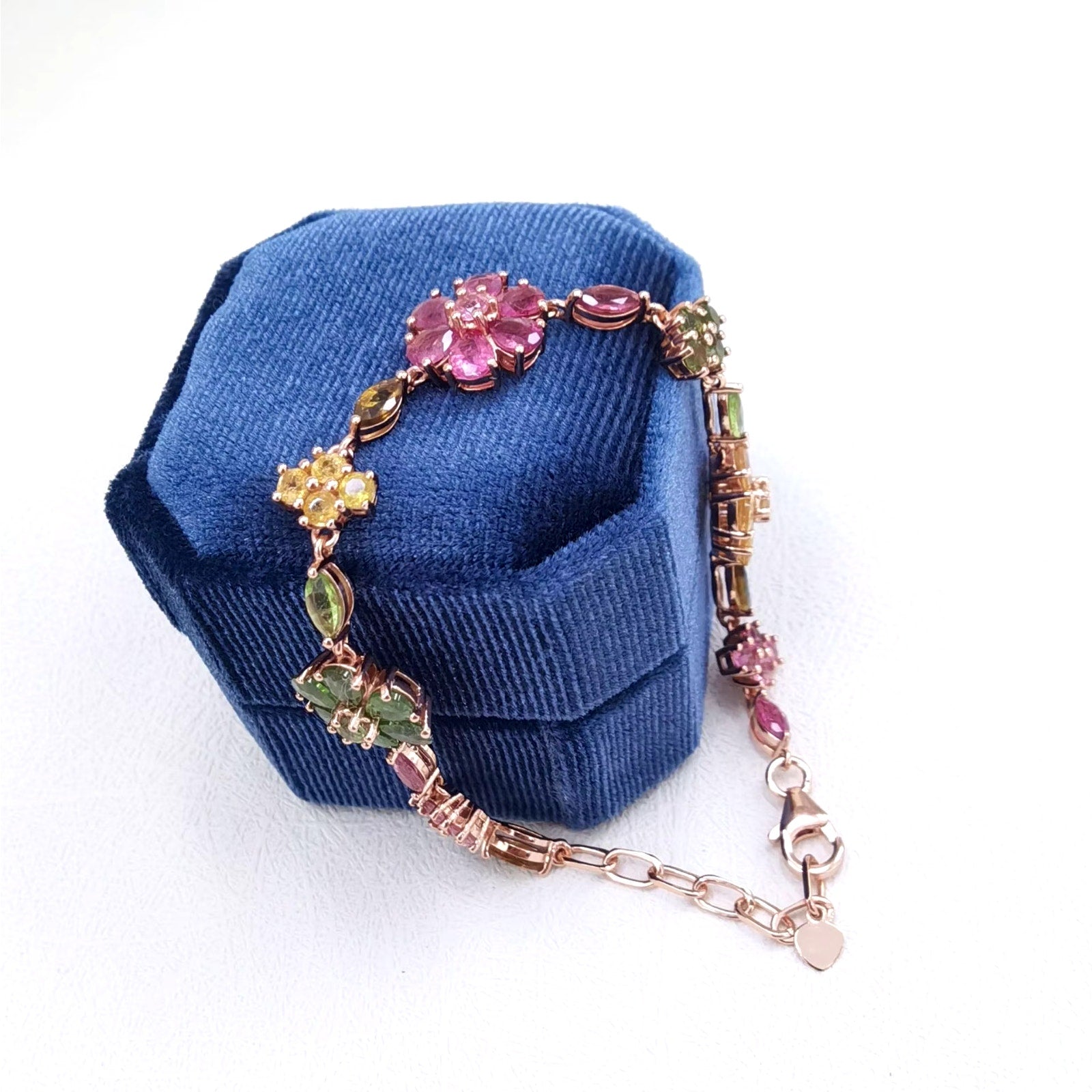 Natural Brazilian Tourmaline Tennis Bracelet, Tourmaline Flower Bracelet