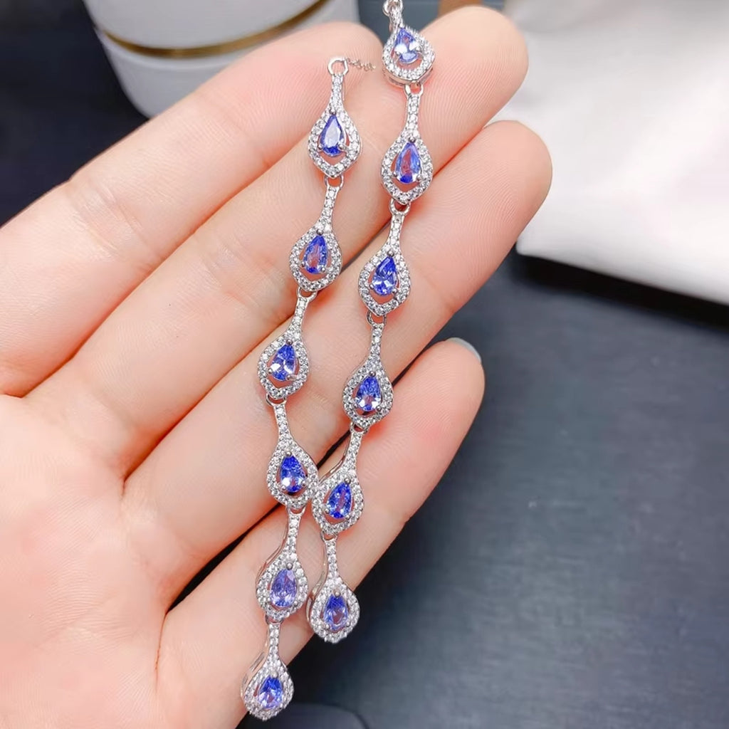 Purple Tanzanite Necklace, Tanzanite Clavicle Chain Necklace Sterling Silver