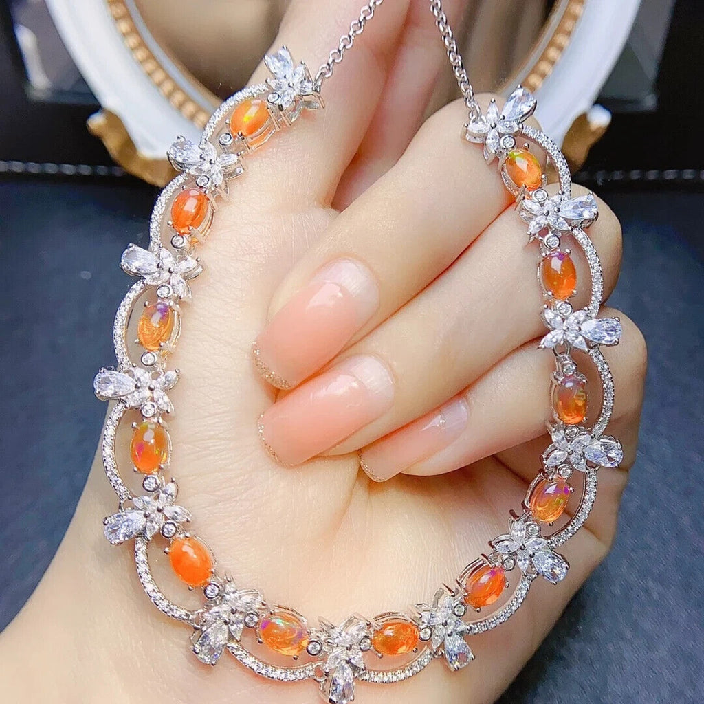 Orange Fire Opal Collar Necklace, Natural Orange Opal Statment Necklace