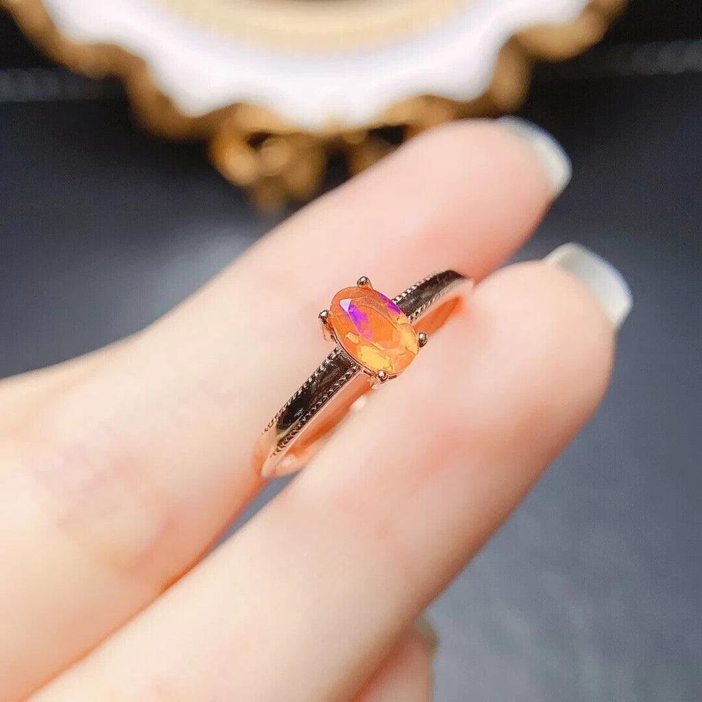 Dainty Orange Fire Opal Cocktail Ring, Natural Orange Fire Opal Gemstone Ring
