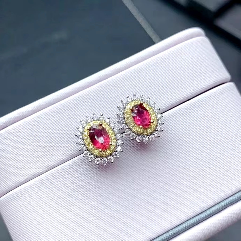Pink Tourmaline Earrings, Natural Pink Tourmaline Stud Earrings 925 Sterling