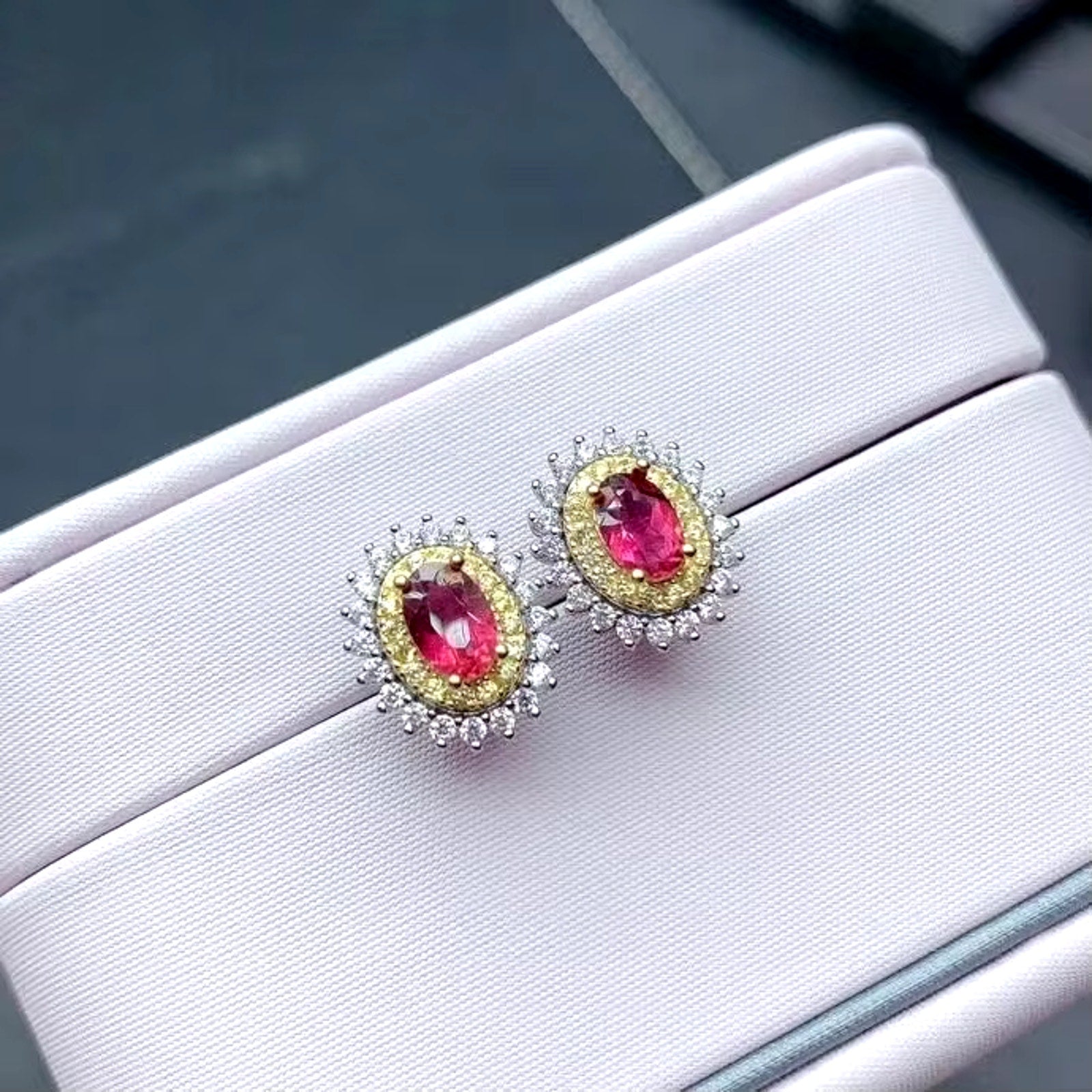 Pink Tourmaline Earrings, Natural Pink Tourmaline Stud Earrings 925 Sterling