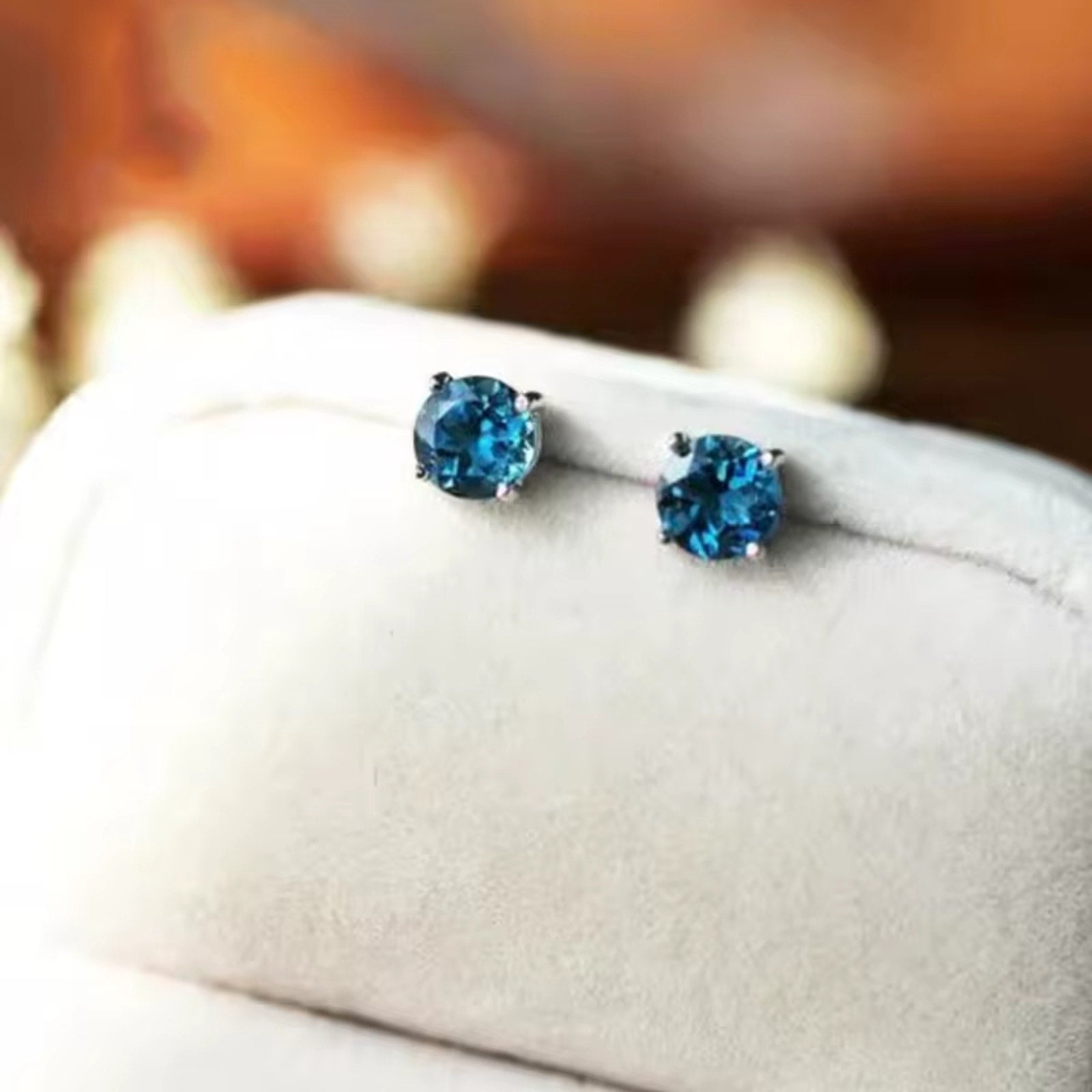 London Blue Topaz Stud Earrings Round 5mm VVS Grade 925 Sterling Silver