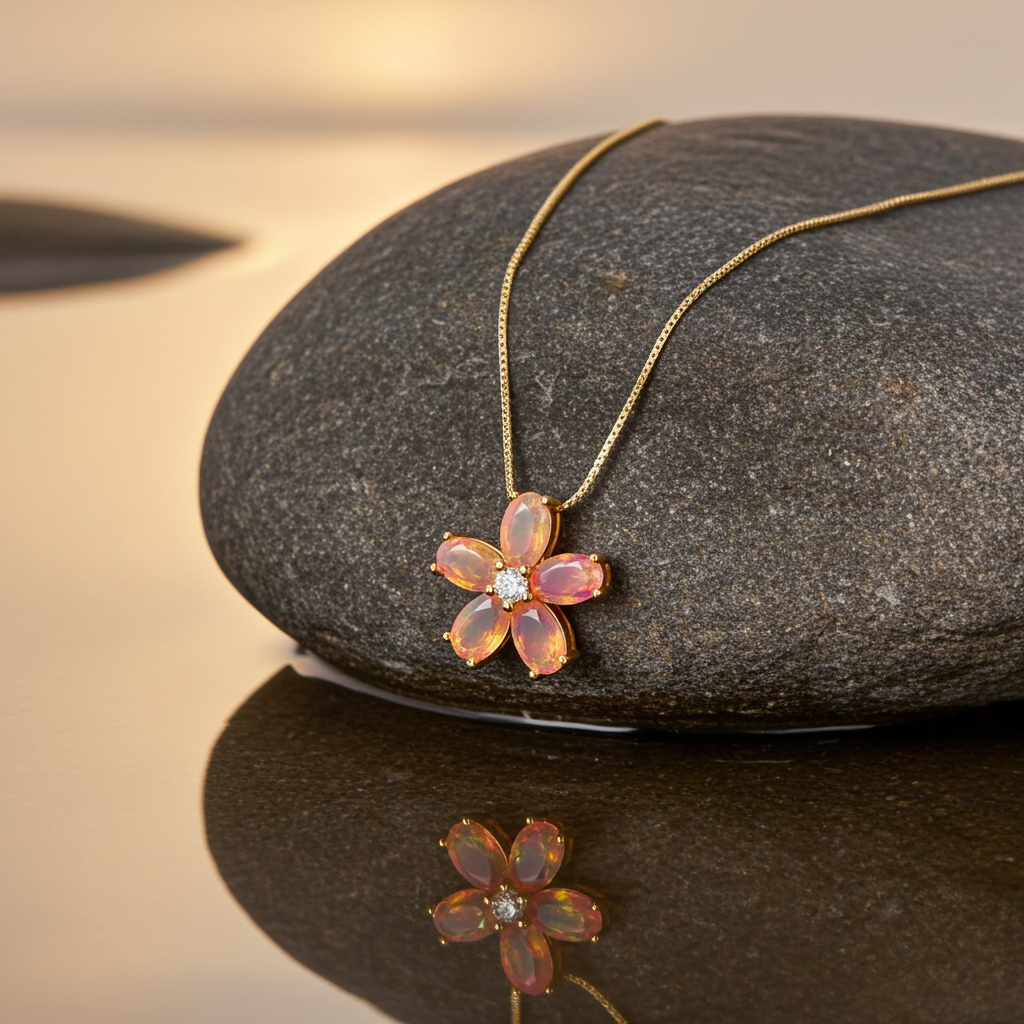 Natural Orange Fire Opal Flower Pendant 3x5mm