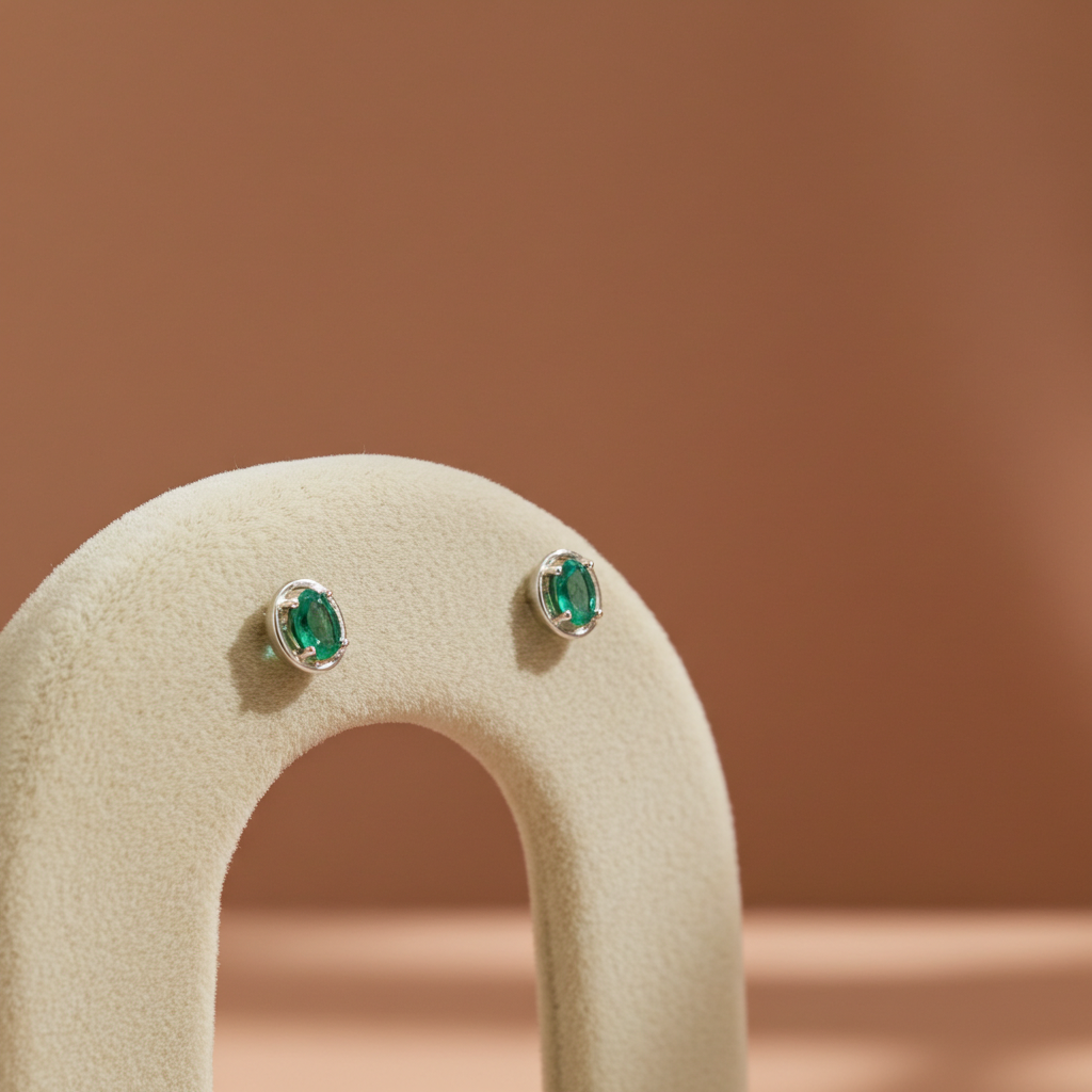 Colombian Emerald Stud Earrings 4x5mm 925 Sterling Silver