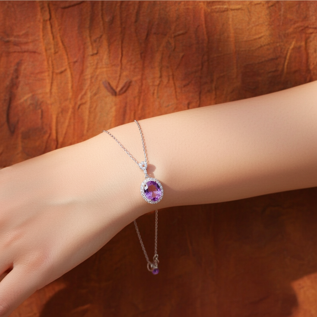 2.5CT Amethyst Gemstone Pendant and Ring Jewelry Set 8x10mm