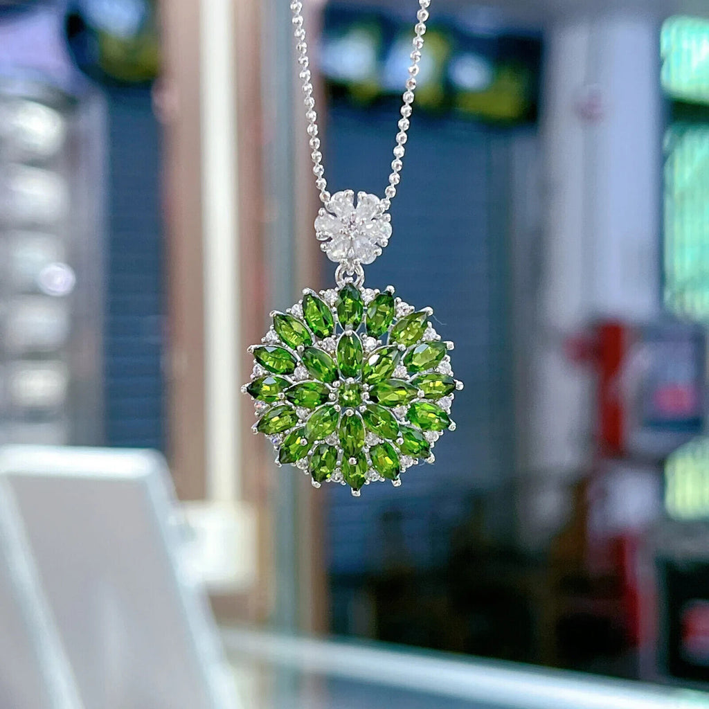 Chrome Diopside Pendant Necklace, Marquise Cut Chrome Diopside