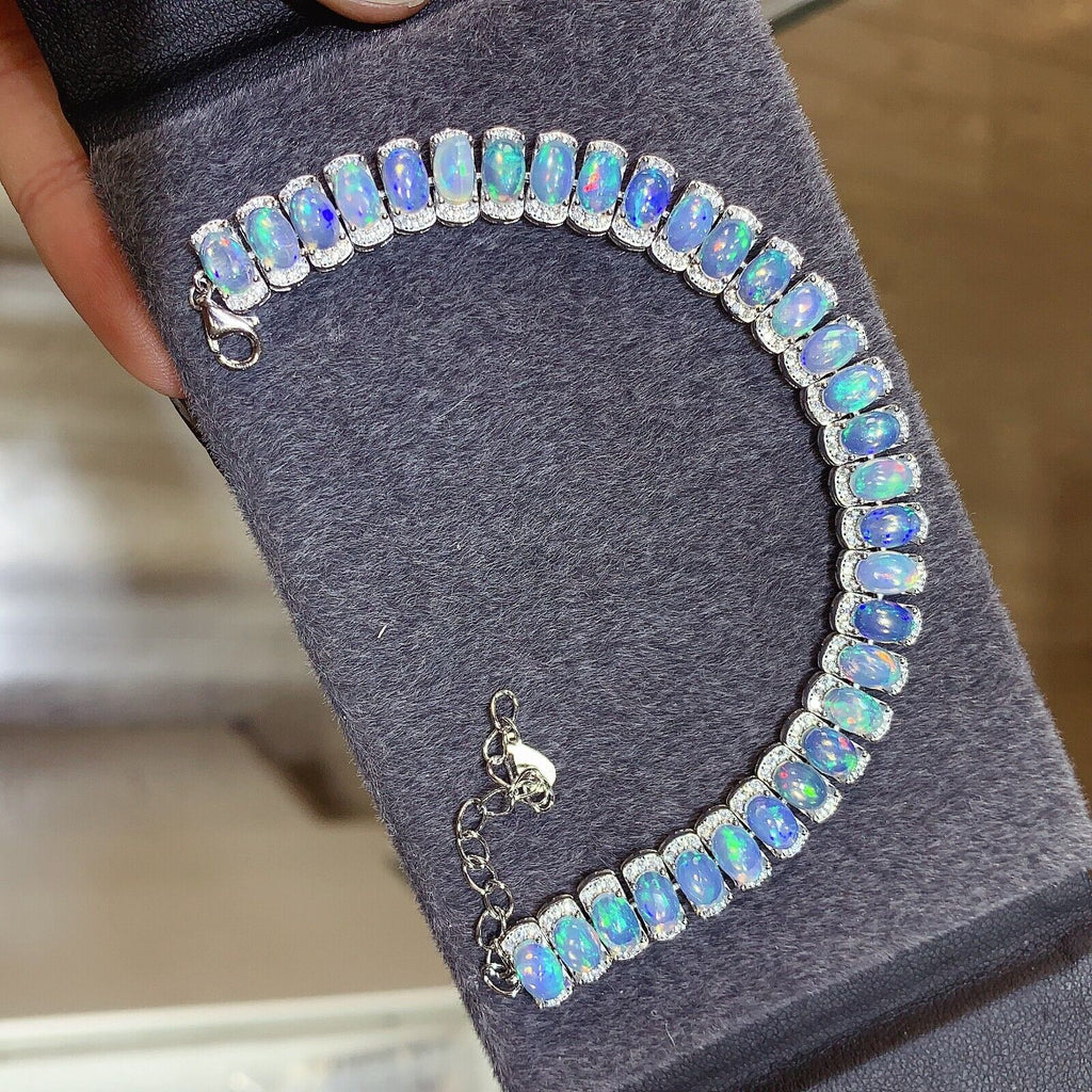 Natural Fire Opal Bracelet, Opal Tennis Bracelet 925 Sterling Silver 4x6mm