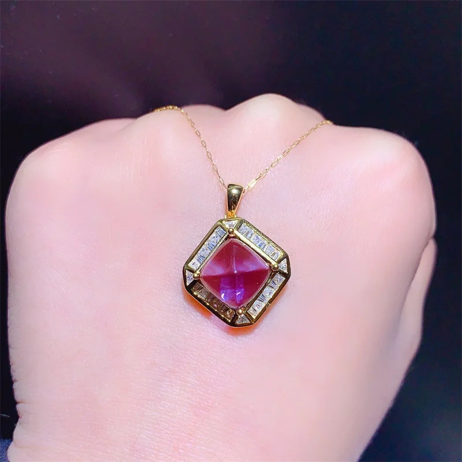 Women's Sugarloaf Amethyst Pendant Necklace, Natural Amethyst Pendant