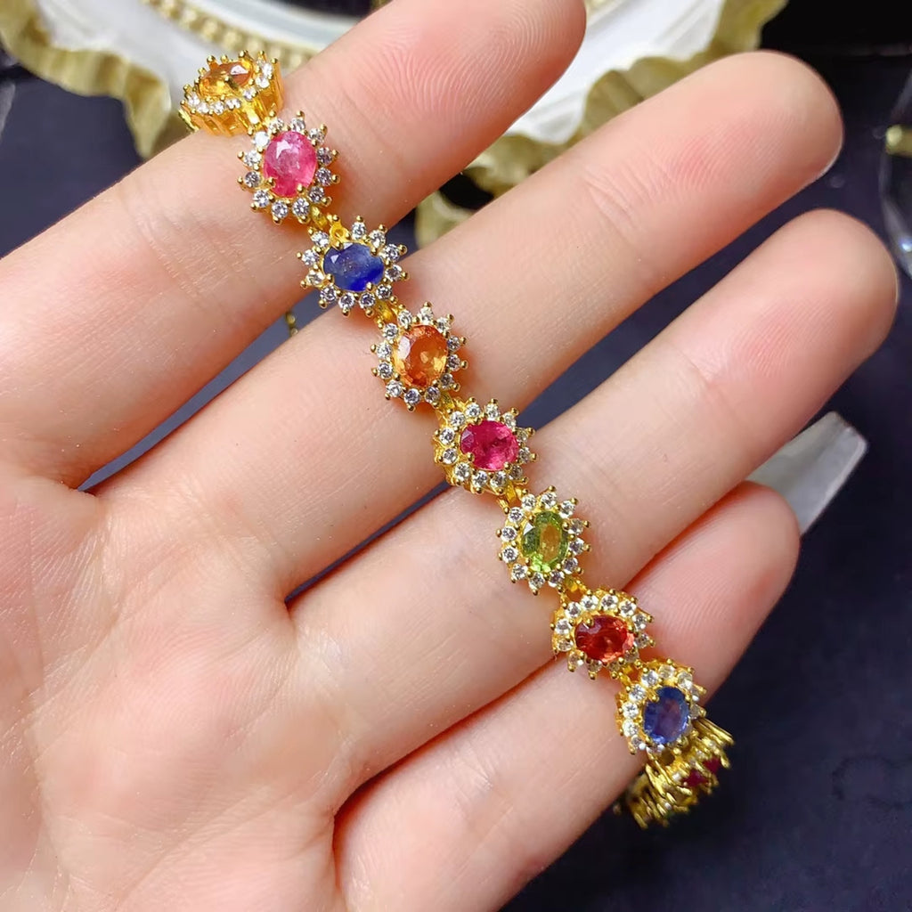 Multicolor Sapphire Bracelet 925 Sterling Silver, Natural Sapphire Bracelet