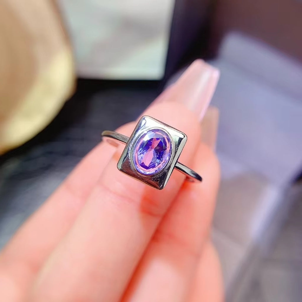 Tanzanite Ring, Natural Purple Tanzanite Ring Sterling Silver 5x7mm Tanzanite