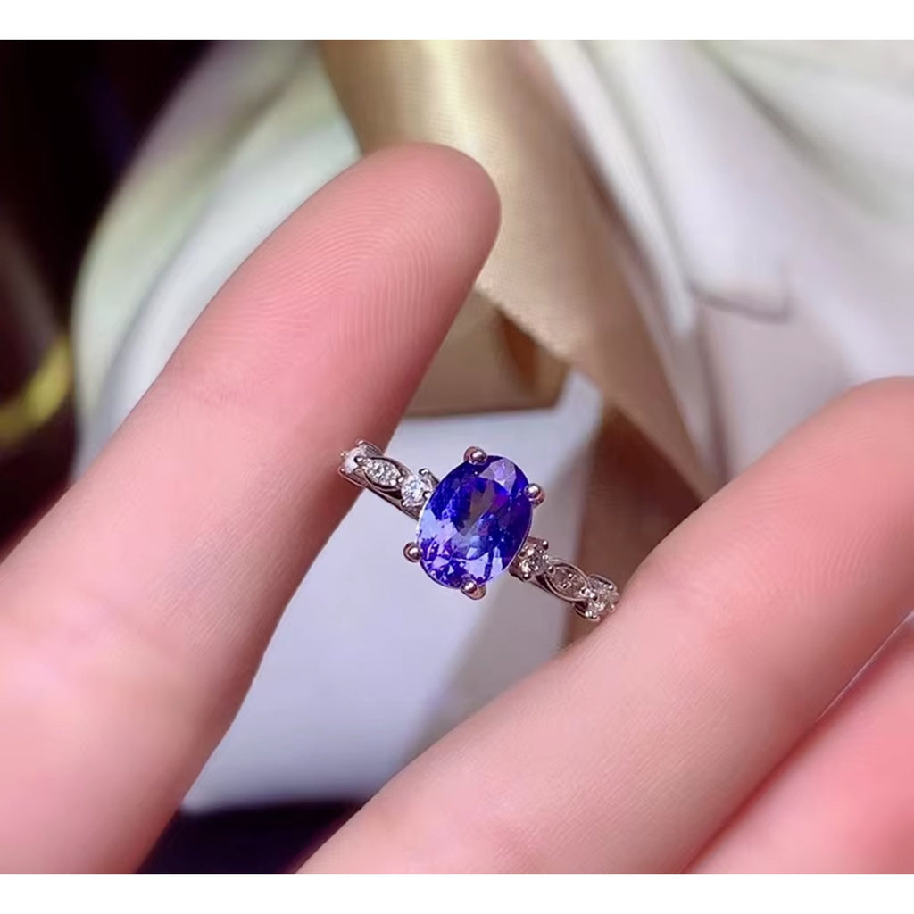 Tanzanite Ring, Natural Tanzanite Sterling Silver Ring, Purple Tanzanite Ring