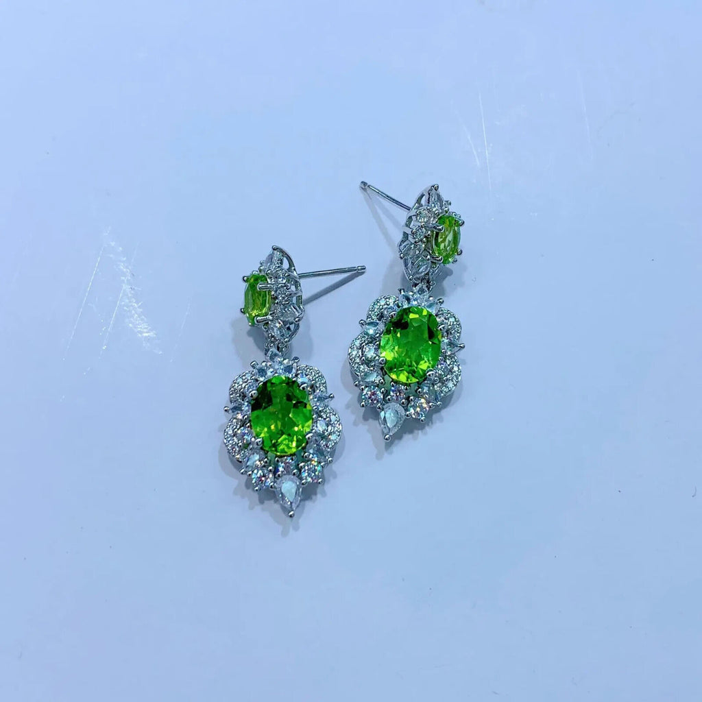 Peridot Birthstone Dangle Earrings, Natural Peridot Statement Earrings Silver