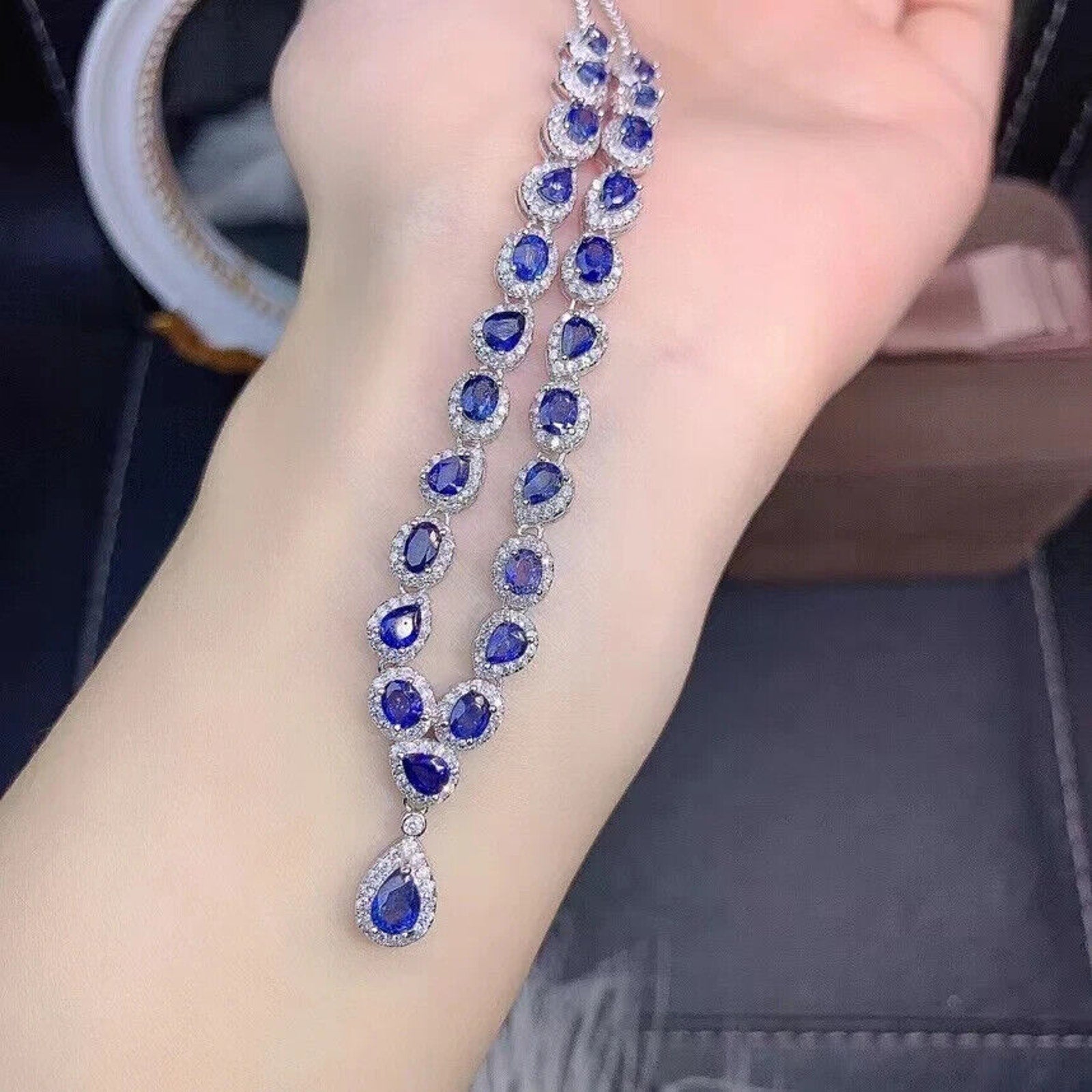 Natural Sri Lanka Sapphire Collar Necklace – Dainty Statement Sapphire Necklace