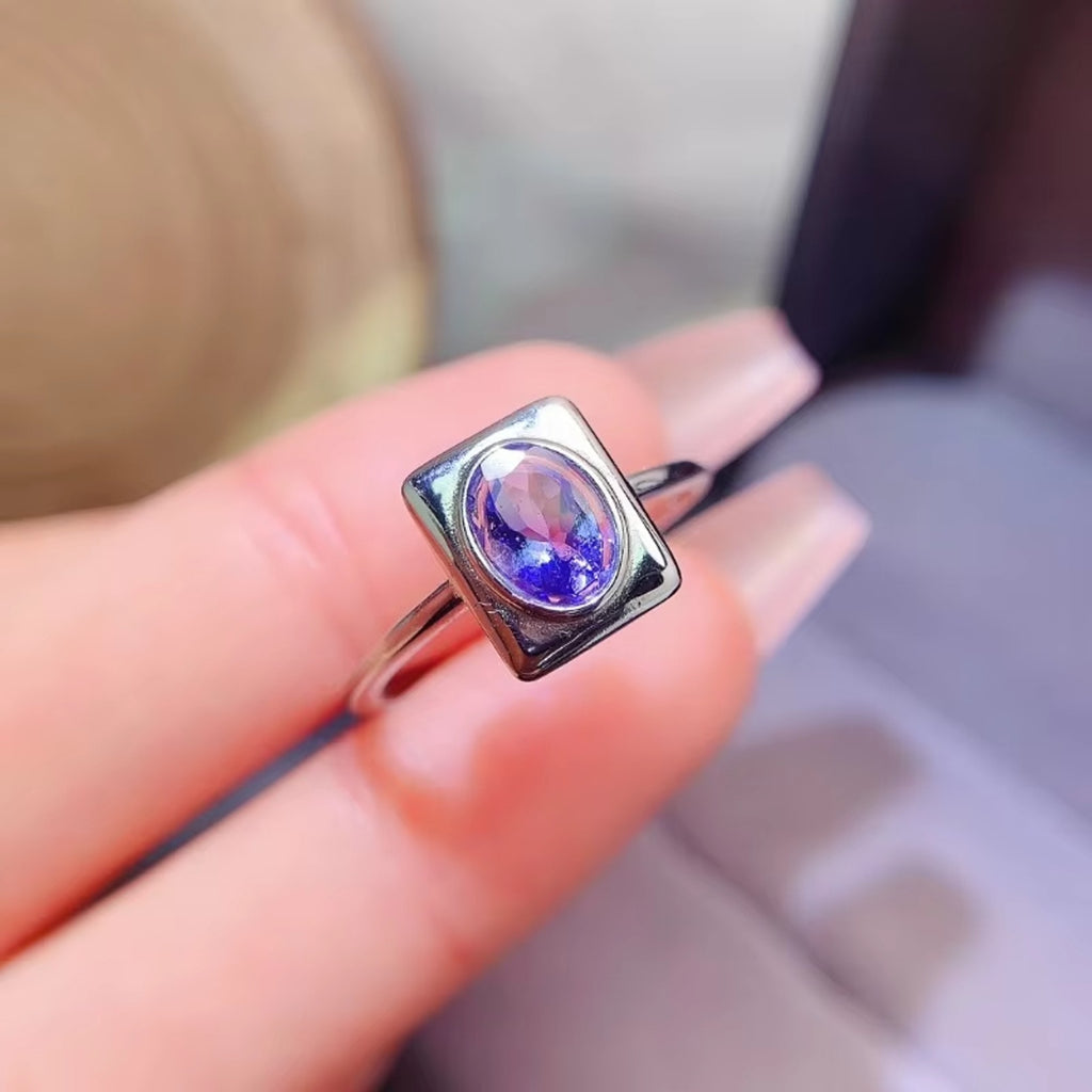Tanzanite Ring, Natural Purple Tanzanite Ring Sterling Silver 5x7mm Tanzanite