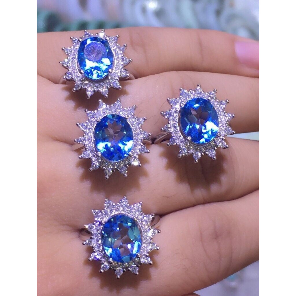 8x10 Natural Oval Cut Blue Topaz Statement Ring, Oval Cut Blue Topaz Ring