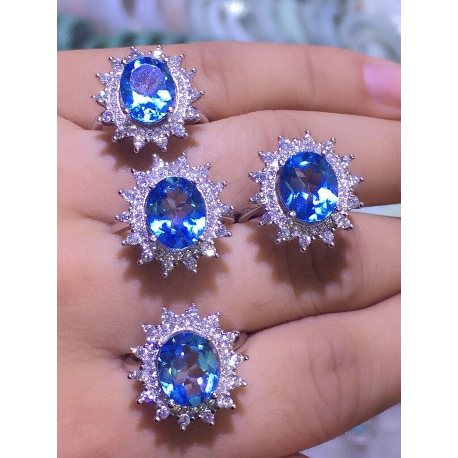 8x10 Natural Oval Cut Blue Topaz Statement Ring, Oval Cut Blue Topaz Ring