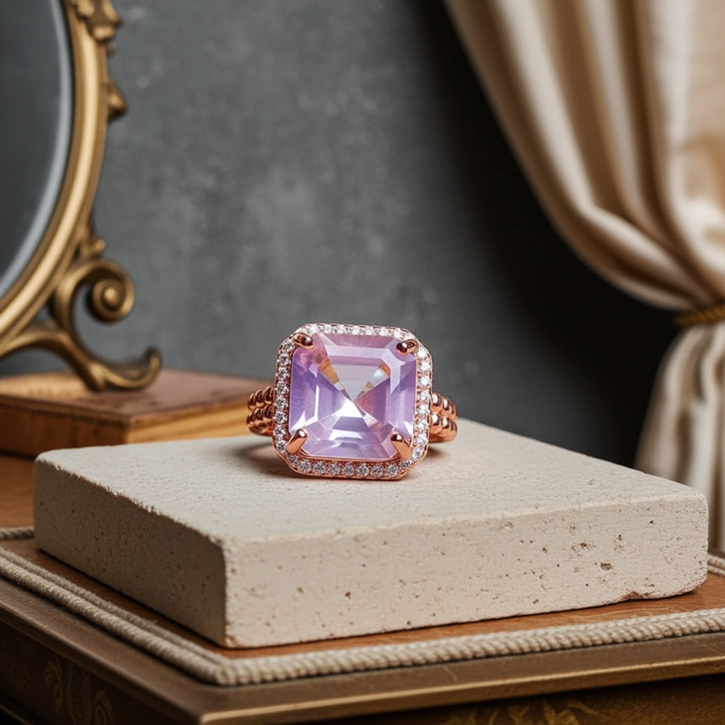 4CT Lavender Amethyst Cushion Cut Ring 925 Sterling Silver