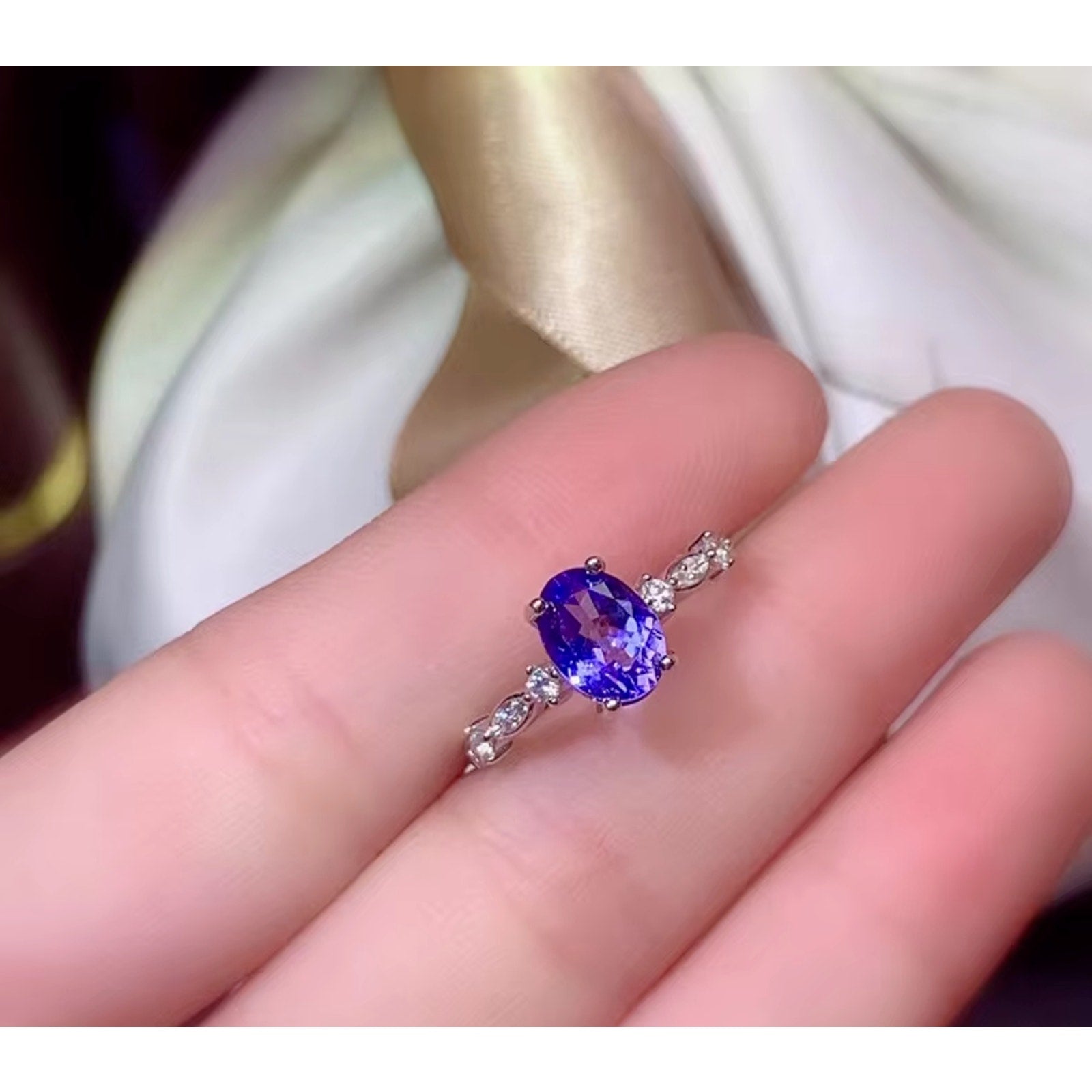 Tanzanite Ring, Natural Tanzanite Sterling Silver Ring, Purple Tanzanite Ring