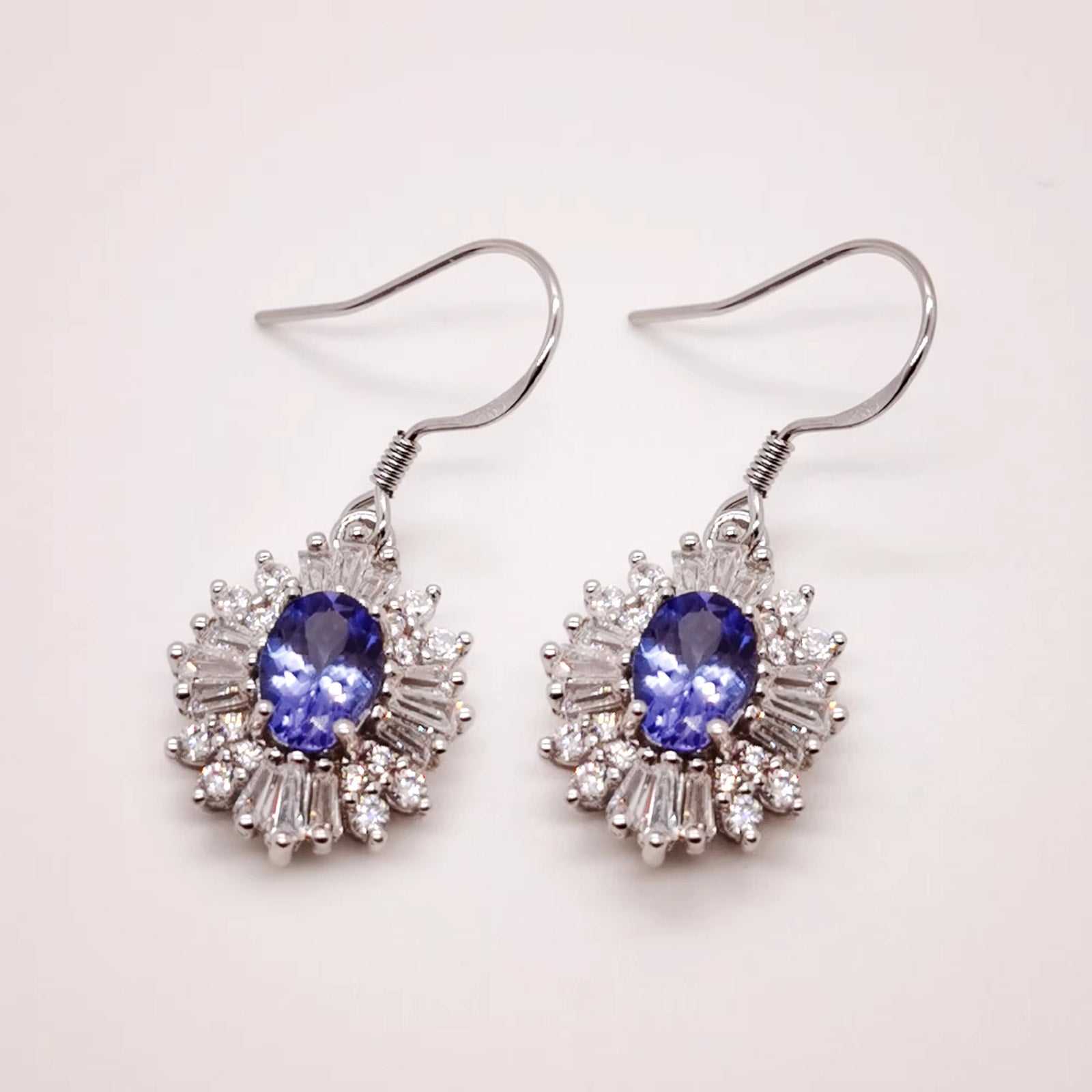 Natural Tanzanite Dangle Earrings, Purple Tanzanite Earrings Sterling Silver